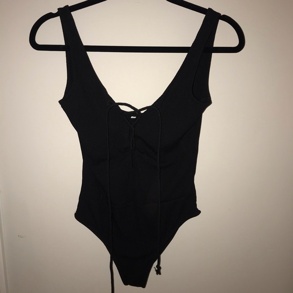 Black tie-front body suit - Picture 2 of 2